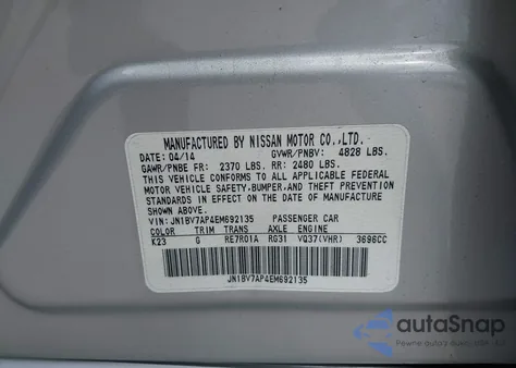 2014 Infiniti Q50 Premium from USA, damaged, VIN JN1BV7AP4EM692135